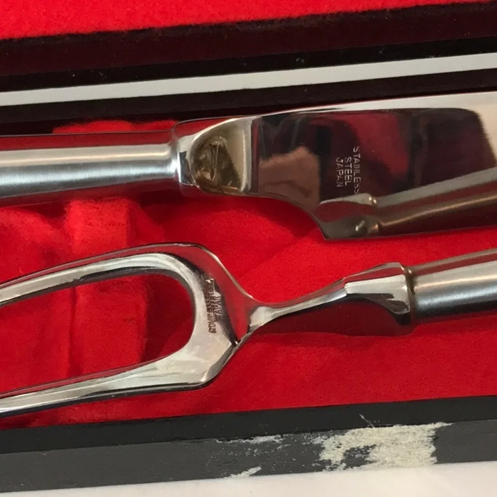 Carving Set Boxed Japanese Carving SET Knife / Fork in RED Velvet Original Box